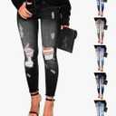 lcyhony Ripped Jeans Womens Stretchy Skinny Boyfriend Distressed High Waisted Jeans Y2k Tummy Control Leggings with Pockets, Size 10