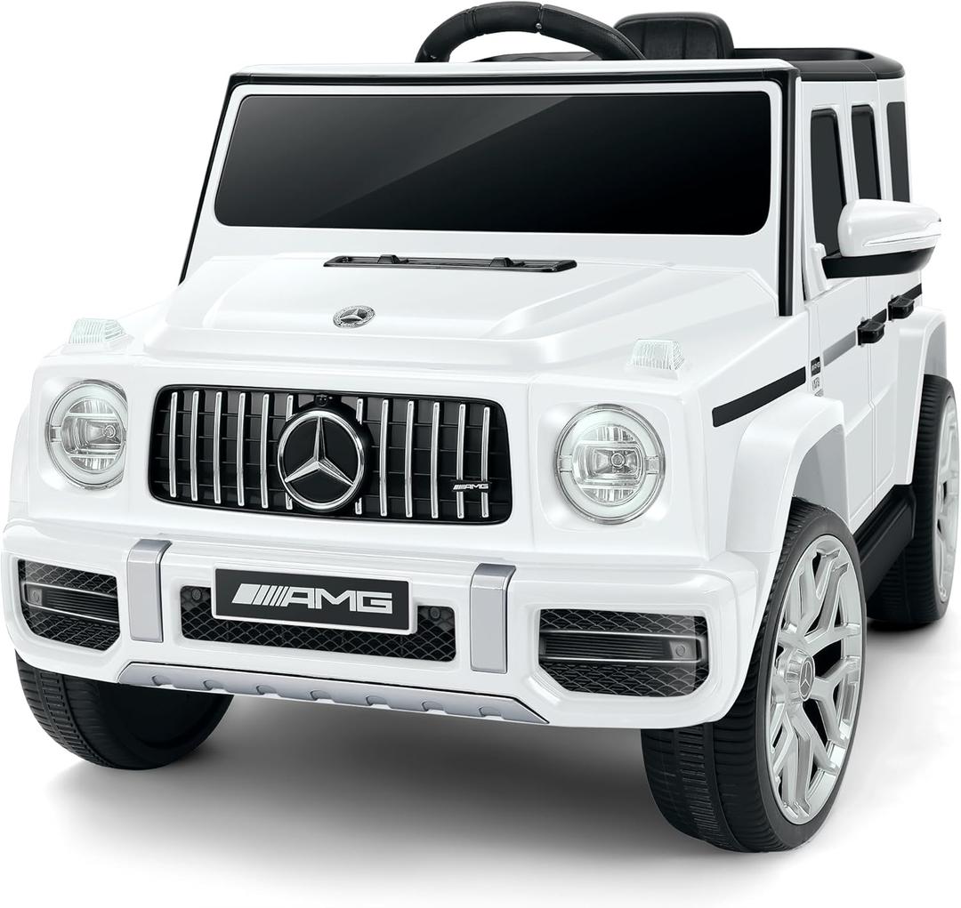ELEMARA Licensed Mercedes-Benz AMG G63 Ride on Toys,Electric Car for Kids W/Parents Control,Electric Powered A Wagon Ride On Truck Toy,Spring Suspension,Bluetooth,Flickering Lights/LED Lights, White, Extra Large