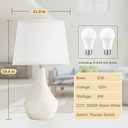 Seealle Modern Ceramic Table Lamps for Night Stands - Bedside Lamps Set of 2 for Nightstand, 19.4" White Bedroom Lamp for Living Room Cute Desk End Table Office Guest Room Dresser Rocker Switch