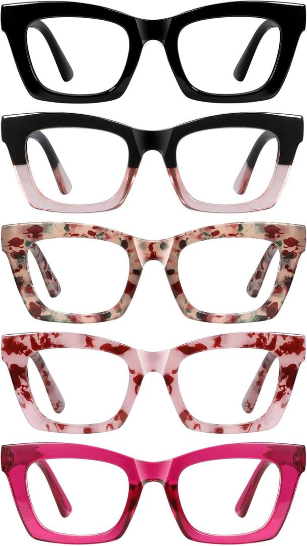 Reading Glasses for Women-5 Pack Blue Light Blocking Square Fashion Readers with Spring Hinge Computer Eyeglasses(Mix1, 2.50x)
