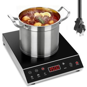 Commercial Induction Cooktop, 3500W 220V Electric Countertop Burner with Large heating area, 5 Quick-Temp Modes, Timer & LED Display, Portable Induction Hot Plate for Restaurant Kitchen Hotel Catering