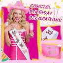Chicingyou Birthday Girl Cowgirl Hat and Sash for Women Disco Birthday Gift Party Decorations Cowgirl Hot Pink Cowboy Hat for Western Cow Theme Rodeo Retro Horse Party Favors