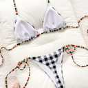 Women's Plaid Print Colorblock Bathing Suit Halter Summer Boho Swimsuit Bikini Set (L)