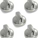 5pcs Upgraded WB03X29300 stove knobs replacements parts,gas stove range electric universal cooktop knobs,oven surface burner control knob, replace KIP5T06 191D8446,AP6301265, 4585904 PS12296155 etc (Stainless Steel)