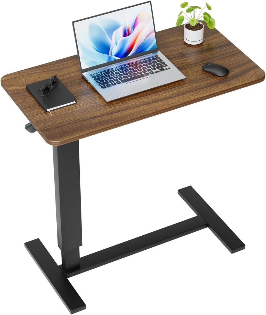 Overbed Bedside Table with Wheels, Adjustable Hospital Over Bed Table, Rolling Laptop Table, Medical Bed Side Table (Wood Color)