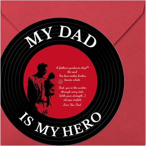 5 x 5" Funny Vintage Father's Day Greeting Card with Envelope Creative Black Retro Record Music CD Style, Unique Birthday Gift for Best Dad from Daughter & Son