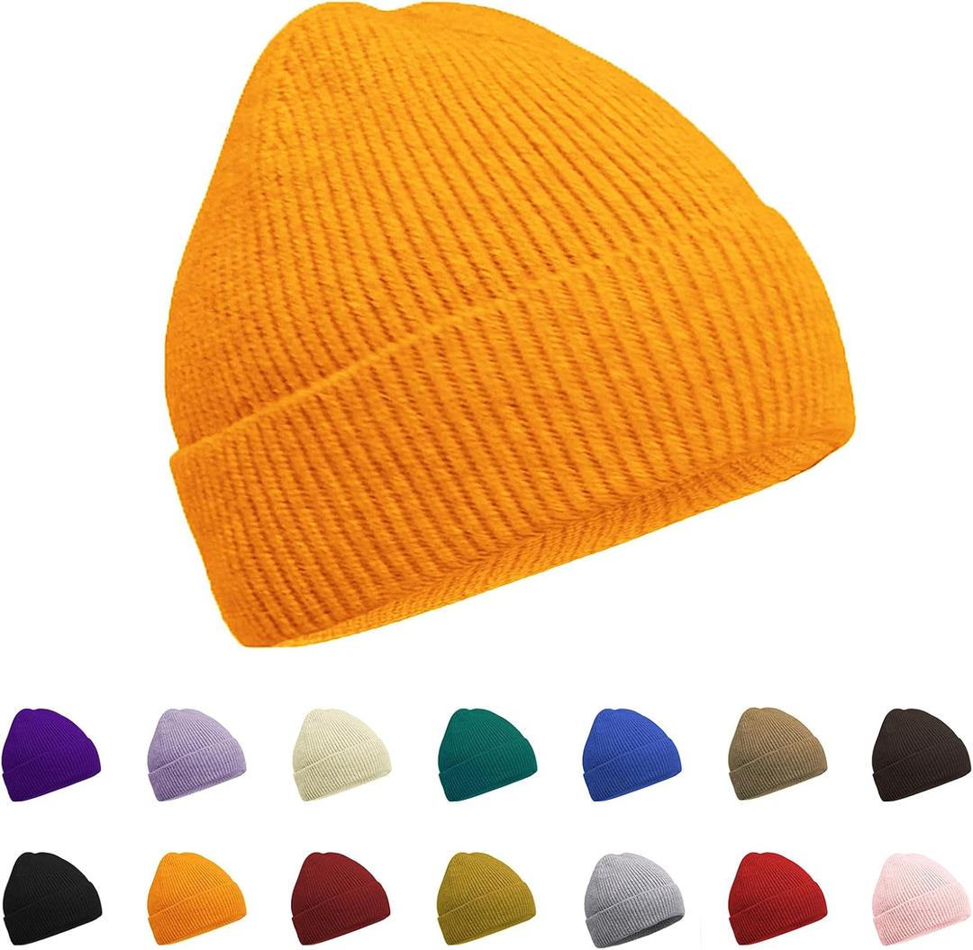 2 x ZOORON Warm Knit Beanie for Men Women Winter Hat, Thick Fisherman Beanies Cuffed Plain Skull Caps