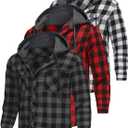 3 Pack Lightweight Hooded Flannel Shirt for Men Casual Button Down Plaid Shirt Long Sleeve Fashion Hooded with Pocket (Large, Grey/White/Red)