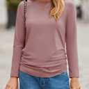 Tankaneo Womens T-Shirts Summer Long Sleeve 2025 Crew Neck Blouse Dressy Casual Ruched Slim Fit Trendy Tops