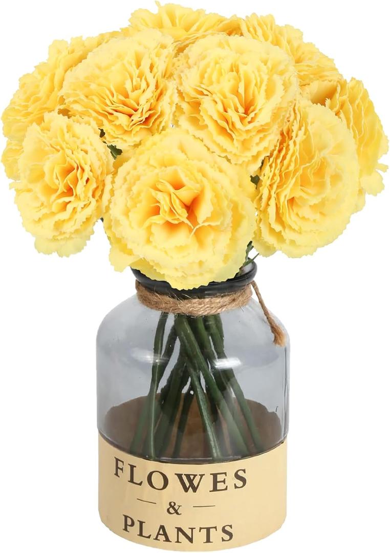 IPOPU Yellow Carnations Artificial Flowers 10PCS Small Faux Flowers 11.4" Fake Carnations Silk Flowers for Home Decor Indoor Easter Decorations Floral Arrangement (Yellow)