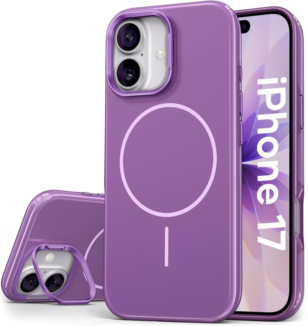 Vihibii for iPhone 17 Case with Adjustable Stand, [Compatible with Magsafe], Fade-Resistant Glow Stylish Slim, Shockproof Back Cover & Silicone Edges Phone Case for iPhone 17, 6.3" 2025, Purple