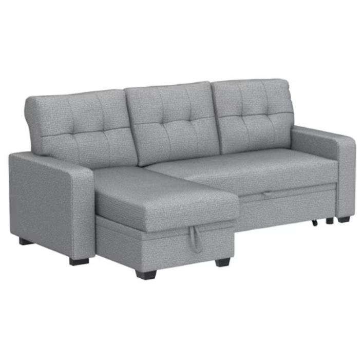 Devion Furniture Polyester Fabric Reversible Sleeper Sectional Sofa - Light Gray