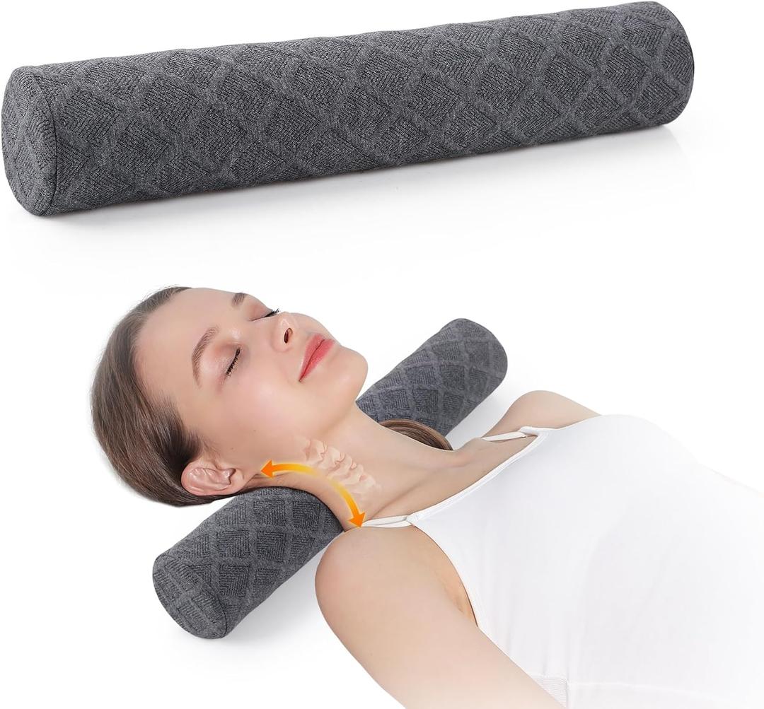 Cozyhealth 3.1" H Small Cervical Roll Pillow, Medium Soft Memory Foam Neck Round Pillow Cylinder Bolster Pillow for Sleeping, Round Neck Support for Bed, Legs, Back and Yoga (Grey, Small - 3.1" H)