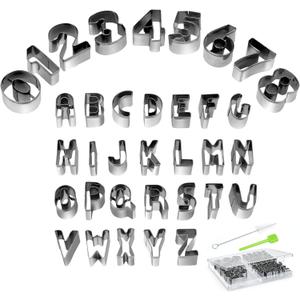 Alphabet & Number Cookie Cutters Sets of 35 Pieces Mold Tools for Fondant Biscuit, Cake, Fruit, Vegetables, or Dough Stainless Steel (Style 1)