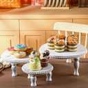Thyle Rustic Round Wood Tray Riser Set of 3 Wooden Beaded Cupcake Pedestal Stand Round Farmhouse Wood Cake Holder Multiple Sizes Dessert Stands for Wedding Birthday Decor Height 7" 9.5" 12"(White)