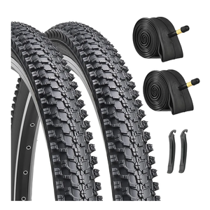 Hycline 2-Pack Mountain Bike Tires Set: 20/24/26/27.5-inch Folding Replacement Puncture-Resistant Bicycle Tires and Pair 20/24/26/27.5-inch Inner Tubes with Tire Levers for MTB Off-Road Bike
