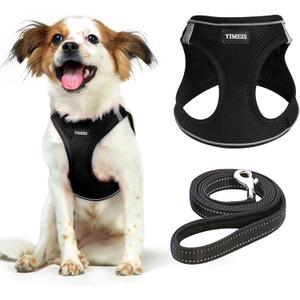 YIMEIS Dog Harness and Leash Set, No Pull Soft Mesh Pet Harness, Reflective Adjustable Puppy Vest for Small Dogs, Cats (M, Black) fit Small (Medium (Pack of 1))