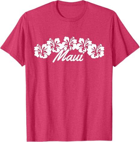 Maui Hawaii Hibiscus Flowers Hawaiian Islands Surfer Gift T-Shirt (Small, Red Heather)