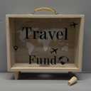 Vesici Travel Fund Box Vacation Decorative Savings Box Suitcase Wooden Money Coin Bank for Adults Vacation Wedding, 8 x 7.3 x 2.8 Inch(Travel Fund)