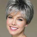 SEVENCOLORS Short Grey Wigs for Women Gray White Pixie Cut Wigs with Dark Root Layered Synthetic Short Hair Wigs Natural Looking