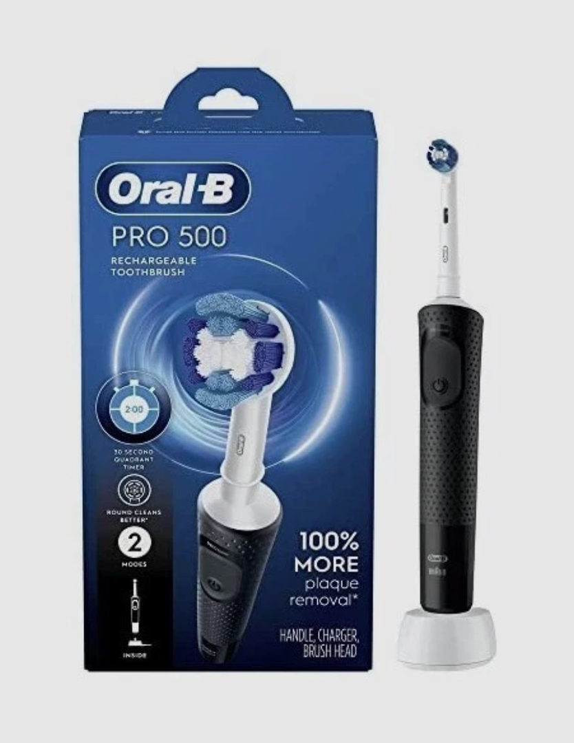 OralB Pro 500 Electric Toothbrush with (1) Brush Head, Rechargeable, Black