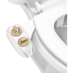 LUXE Bidet NEO 185 Plus - Dual Nozzle, Non-Electric Bidet Attachment for Toilet Seat, Patented Slide-In Install, 360 Self-Clean, EZ-Lift to Clean, Feminine & Rear Wash (Gold)