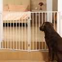 No Pawblems Free Standing Dog Gate with Door, 30'' Tall Foldable Dog Fence for Indoor & Outdoor, Up to 52 Inch Extra Wide Puppy Gate for Stairs, Hallways, Doorways, Deck, Yard (White, 2 Panels)