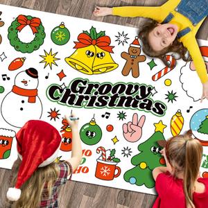Merry Christmas Large Coloring Table Cloth for Kids Xmas Coloring Poster Christmas Pages Santa Snowman Claus Paper for Classroom Home School Party 71 * 23.6 in