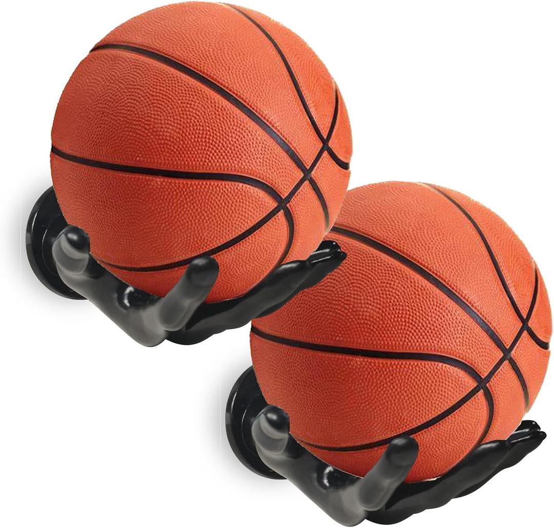 Basketball Holder Wall Mount 2 Piece Set, Men's Room Decoration Game Room Basketball Wall Decor Men's Sport Gifts, Ball Stand Wall Mount, Garage Ball Storage Organizer (black)
