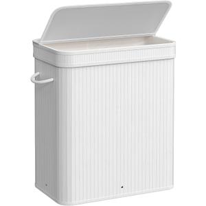 SONGMICS Laundry Hamper with Lid, Bamboo Laundry Basket, Removable Machine Washable Laundry Basket, with Handles, 26.4-Gallons, for Laundry Room, Bedroom, Bathroom, Cloud White ULCB063W01