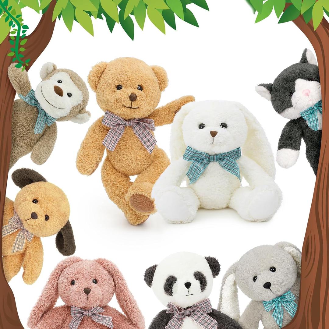 MaoGoLan 13 inch Stuffed Animals Bulk for Mother's Day, 8 Pack Assorted Animals Plush Toy Set with Teddy Bear, Dog, Cat, Panda, Monkey & Easter Bunnies for Girls Party Favors