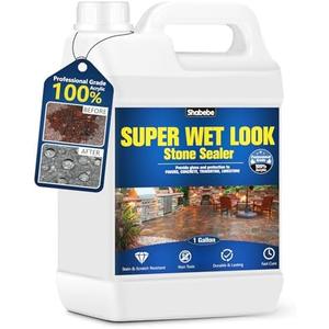 Super Wet Look Stone Sealer-1 Gallon, Durable & Long-Lasting Protection with High Gloss Finsh, Stain Proof, Against Water Damage & Dissolved Salts Natural Stone Sealer for Slate, Sandstone, Driveways