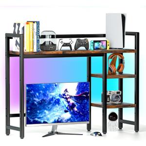 Desktop Organizer Shelf, 38.5" Desk Hutch with RGB Light Strip - 16 Colors & Music Sync, 4-Tier Display Shelf Rack for Monitor, Desktop Bookshelf Storage, Wood Desk Shelf for Gaming & Home Office Dorm (Black)