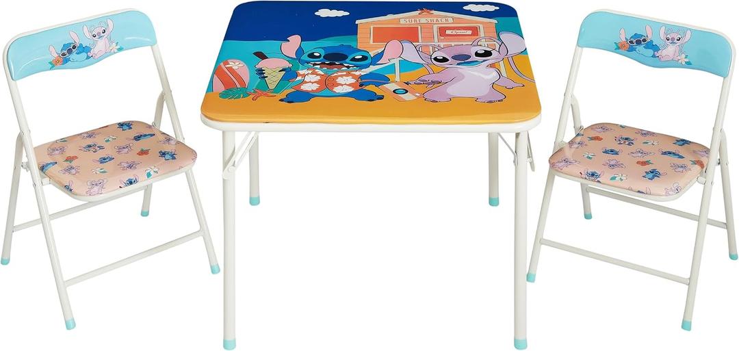 Disney Stitch Kids Activity Table and Chair Set, 3-Piece Folding Toddler Table with 2 Chairs, Padded Seats, Durable Frame for Play, Crafts & Snacks, 24"L x 24"W x 18.5"H