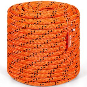 VEVOR Double Braided Polyester Rope, 3/4 in x 220 ft, 24 Strands, 20000 LBS Breaking Strength Outdoor, Arborist Rigging for Rock Hiking Camping Swing Rappelling Rescue, Orange/Black