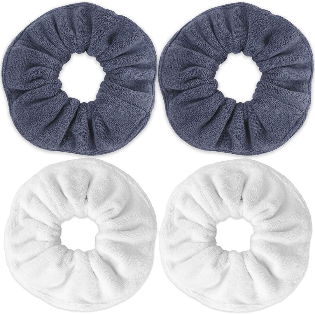 IVARYSS Super Towel Scrunchies for Drying Hair, Absorbent and Soft Microfiber for Frizz Free, Large Thick Ponytail Holder Wet Hair Accessories for Women and Girls, 4 PCS (White Grey)