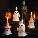 2 x Minatee 4 Pieces Halloween Ghost Candles Large Scented Spooky Cute Pink Witch Hat Candles Gifts for Halloween Party Boo Basket Stuffers Home Table Decor, 2 Style (White)