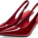Elisabet Tang 3.14 in Trendy Slingback Stiletto Pumps for Women - Sexy Slip on Pointed Closed Toe mid High Heels Daily Party Office (8, Wine Red Patent)