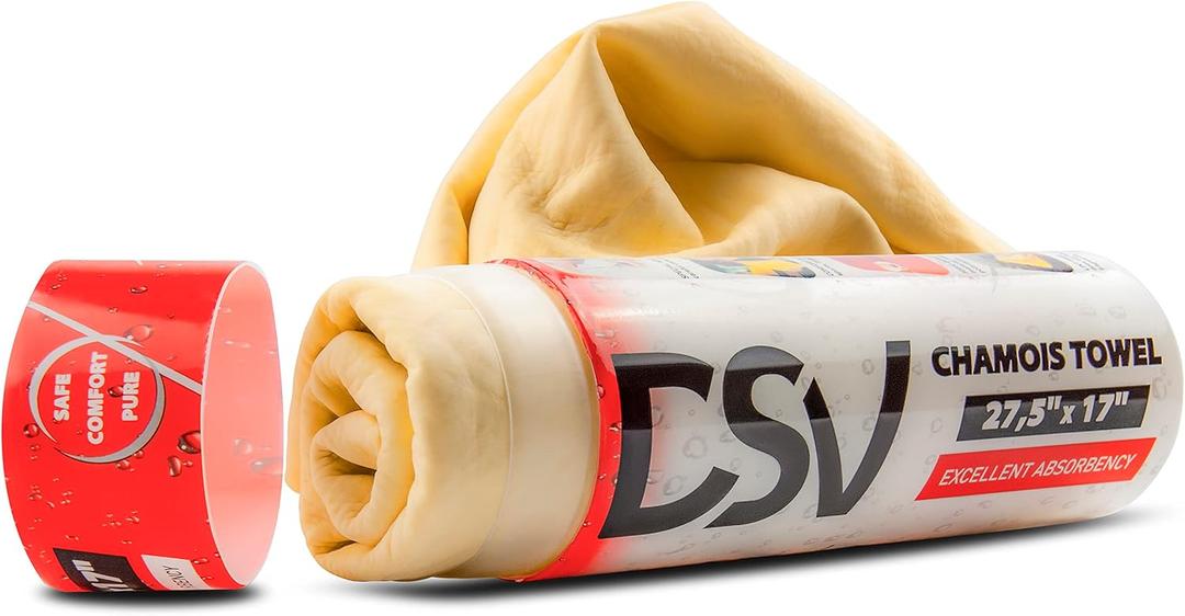 DSV Standard Premium Car Chamois Drying Towel, Drying Super Absorbent Chamois Cloth for Car Wash, Spotless & Scratch and Lint Free Shine, Shammy Towel for Car 27.5 X 17 inches, 1 - Pack