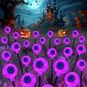 KerKoor Solar Halloween Lights Outdoor Decorations - 4 Pack 32 LED Solar Eyeball Lights for Yard, Scary Eyeballs Halloween Light for Outside, Pathway, Walkway, Landscape, Garden, Party Decor (Purple)