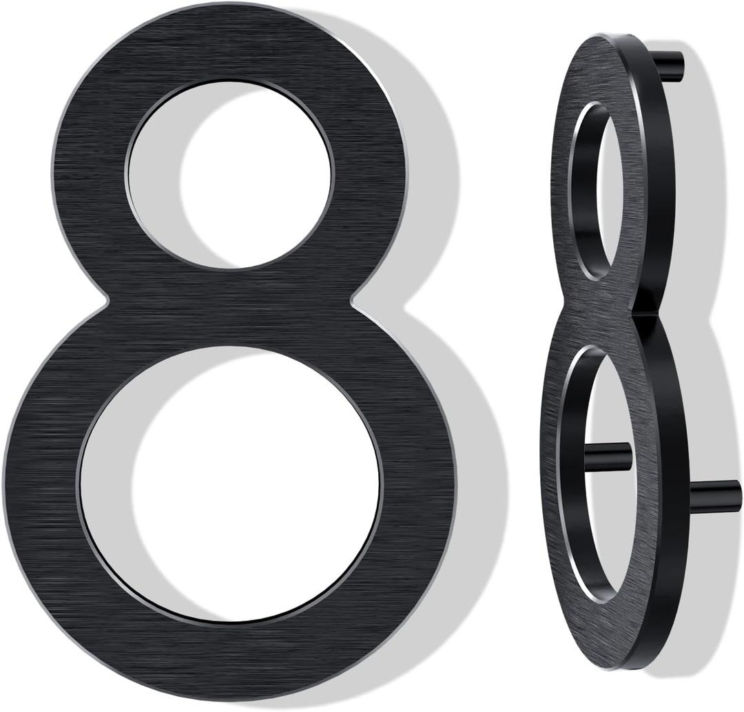 12 Inch Large House Numbers for Outside, Modern Black Metal Address Numbers with Floating Effect, Weatherproof Aluminum, Easy Screw Mount for Fence Wall Garage Gate (8)
