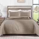 Exclusivo Mezcla Reversible Full Queen Quilt Bedding Set with Pillow Shams, Lightweight Quilts Queen Size, Soft Bedspreads Bed Coverlets for All Seasons - (Taupe, 90"x96")