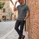 PRIVIMIX Mens Knit Texture Polo Shirts Sweater Short Sleeve Casual Polo Shirts with Button for Summer Golf (L)