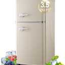 Gshop FLS-80G-CREAM 3.5 Cu. Ft. 2-Door Retro Small Freezer Compact Refrigerator Vintage Mini Fridge Adjustable Thermostat for Dorm, Office, Kitchen, Apartment, Cream