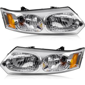 Headlight Assembly Compatible with Saturn Ion 2003-2007 Halogen Headlamp, OE-Style Head Lamp Replacement for GM2502231 GM2503231 15919399 15919400, Chrome Housing Amber Corner