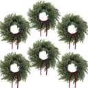 Suncalla 6 Set 12 Inches Christmas Pine Wreath with Red Bow Cedar Wreaths Realistic Christmas Decorations for Holiday Xmas Wall, Window, Outdoor Indoor