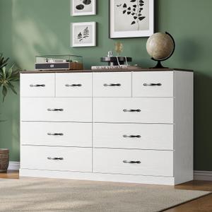 LINSY HOME 10 Drawer Dresser for Bedroom, 54" Wide Chest of Drawers, Modern TV Stand Dressers with Wood Frame and Metal Handles, Large Drawer Organizer for Bedroom, Living Room, White