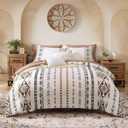 CASAAGUSTO Full Size Comforter, 7 PCS Boho Comforter Full Size, Bohemian Striped Bed in A Bag, Soft Bedding Set for All Seasons(Brown, 80"X90")