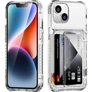 ACANDYA for iPhone 15 Plus Case Wallet iPhone 14 Plus Case Clear Protective Case Credit Card Holder Heavy Duty Shockproof Anti-Scratch Anti-Yellow Cover for iPhone 14 Plus 15 Plus 6.7 inch Transparent