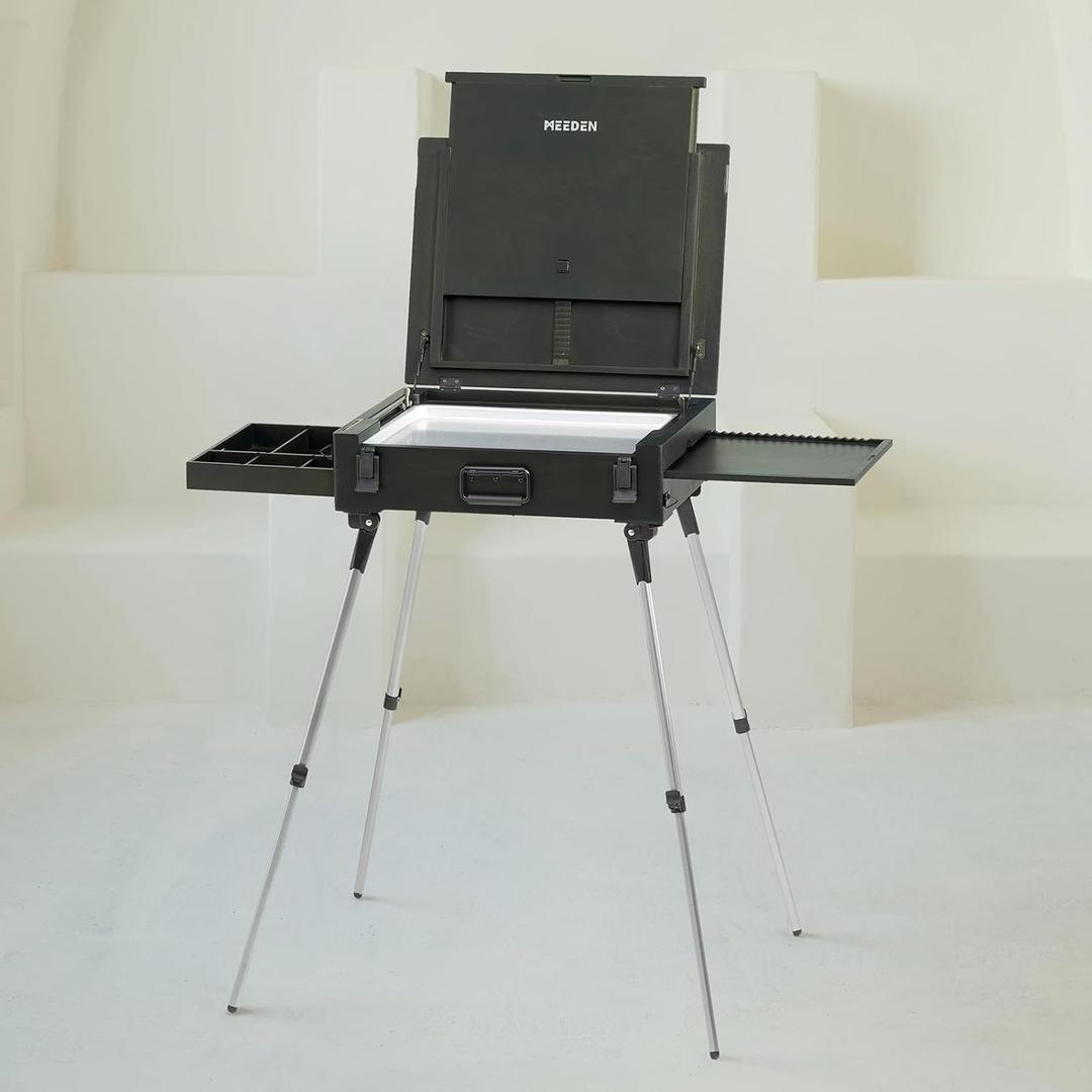 MEEDEN PRO French Easel Box: 21lb/9.5kg Heavy Duty Plein Air Sketchbox Easel for Oil Painting - Boxwood Folding Artist Easel with 4 Aluminum Legs & Storage Drawer for Adult Studio Painting, 62.5 Inches X 21.6 Inches X 17 Inches